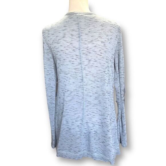 Ultra Flirt Blue Long Sleeve Knit Top with Snaps and Tie Neckline, MD - Picture 2 of 8